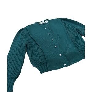 Pallas Hand Loomed Wool Sweater Womens Large Green Chunky Knit Heavy Cardigan -